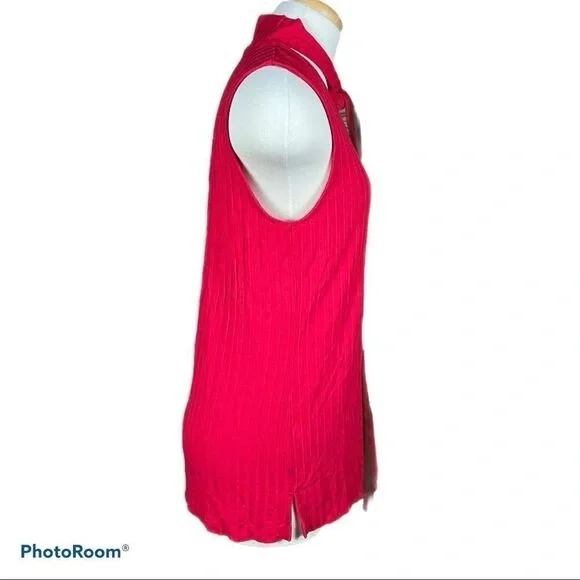 MICHEL STUDIO ribbed knit viscose tie neck tank - Picture 4 of 7